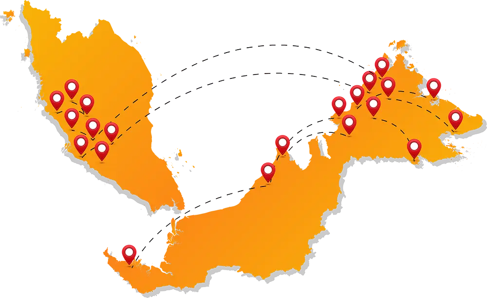 Map of Malaysia showing Nasi Lemak Bamboo outlet locations across Sabah, Sarawak and Peninsula Malaysia
